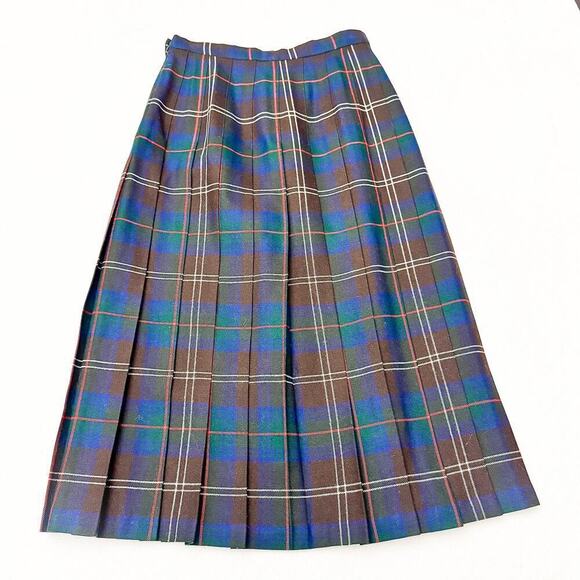 Deans of Scotland Green Wool Tartan Plaid Midi A-Line Patterend Skirt Size 10 - Picture 2 of 6